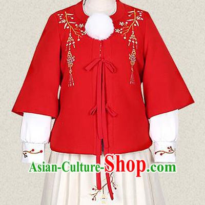 Traditional Ancient Chinese Female Costume Woolen Coat and Skirt Complete Set, Elegant Hanfu Clothing Chinese Ming Dynasty Palace Lady Embroidered Clothing for Women
