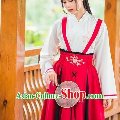 Traditional Ancient Chinese Female Costume Blouse and Dress Complete Set, Elegant Hanfu Dress Chinese Ming Dynasty Palace Lady Embroidered Deer Clothing for Women