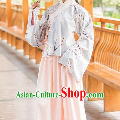Traditional Ancient Chinese Female Costume Blouse and Dress Complete Set, Elegant Hanfu Clothing Chinese Ming Dynasty Palace Lady Embroidered Pear Flower Clothing for Women