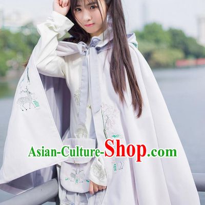 Traditional Asian Chinese Ancient Princess Woolen Pink Cloak Costume, Elegant Hanfu Mantle Clothing, Chinese Imperial Princess Embroidered Deer Hooded Cape Costumes for Women