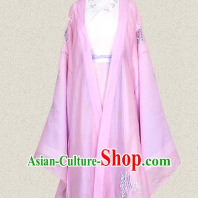 Traditional Ancient Chinese Female Costume Wide Sleeve Cardigan Blouse and Dress Complete Set, Elegant Hanfu Clothing Chinese Tang Dynasty Palace Lady Embroidered Pink Cassiae Clothing for Women