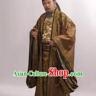 Traditional Ancient Chinese Imperial Emperor Costume and Hat Complete Set, Elegant Hanfu Palace King Robe, Chinese Tang Dynasty Majesty Embroidered Dragon Clothing for Men