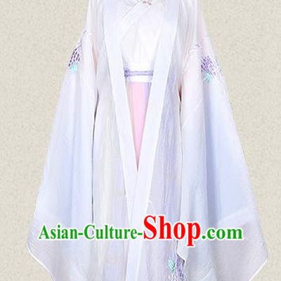 Traditional Ancient Chinese Female Costume Wide Sleeve Cardigan Blouse and Dress Complete Set, Elegant Hanfu Clothing Chinese Tang Dynasty Palace Lady Embroidered White Cassiae Clothing for Women