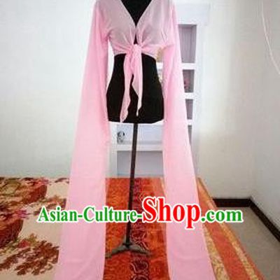 Traditional Chinese Long Sleeve Water Sleeve Dance Suit China Folk Dance Chiffon Long Pink Ribbon for Women