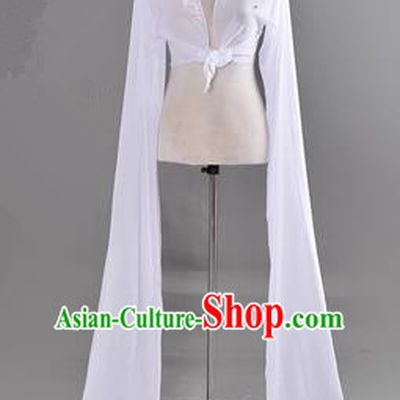 Traditional Chinese Long Sleeve Water Sleeve Dance Suit China Folk Dance Chiffon Long White Ribbon for Women
