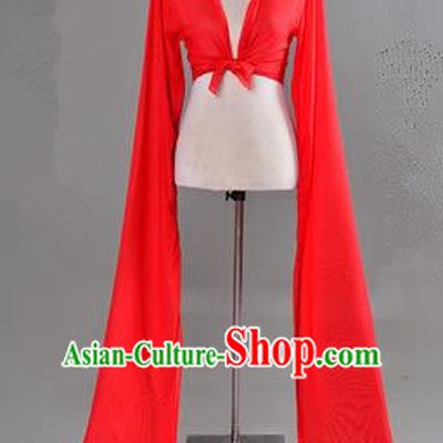 Traditional Chinese Long Sleeve Water Sleeve Dance Suit China Folk Dance Chiffon Long Red Ribbon for Women