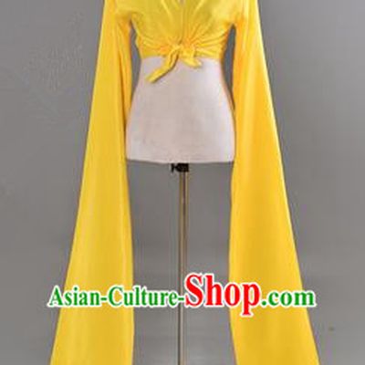 Traditional Chinese Long Sleeve Water Sleeve Dance Suit China Folk Dance Koshibo Long Yellow Ribbon for Women