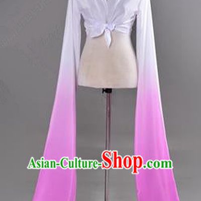 Traditional Chinese Long Sleeve Water Sleeve Dance Suit China Folk Dance Koshibo Long White and Lilac Gradient Ribbon for Women