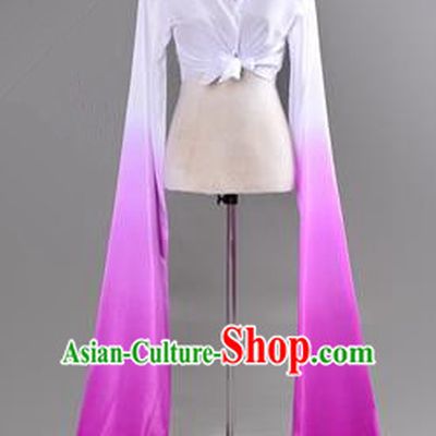 Traditional Chinese Long Sleeve Water Sleeve Dance Suit China Folk Dance Koshibo Long White and Purple Gradient Ribbon for Women