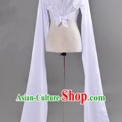 Traditional Chinese Long Sleeve Water Sleeve Dance Suit China Folk Dance Koshibo Long White Ribbon for Women