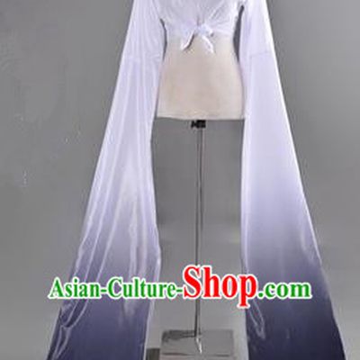 Traditional Chinese Long Sleeve Water Sleeve Dance Suit China Folk Dance Koshibo Long White and Black Gradient Ribbon for Women