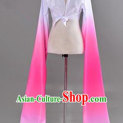 Traditional Chinese Long Sleeve Water Sleeve Dance Suit China Folk Dance Koshibo Long White and Pink Gradient Ribbon for Women