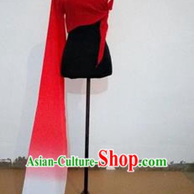 Traditional Chinese Long Sleeve Single Water Sleeve Dance Suit China Folk Dance Koshibo Long Red and White Gradient Ribbon for Women