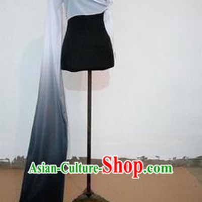 Traditional Chinese Long Sleeve Single Water Sleeve Dance Suit China Folk Dance Koshibo Long Black and White Gradient Ribbon for Women