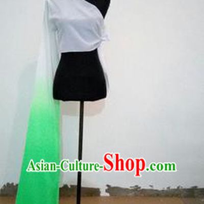 Traditional Chinese Long Sleeve Single Water Sleeve Dance Suit China Folk Dance Koshibo Long Green and White Gradient Ribbon for Women