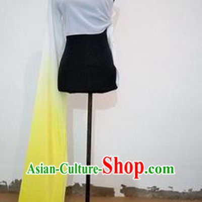 Traditional Chinese Long Sleeve Single Water Sleeve Dance Suit China Folk Dance Koshibo Long Yellow and White Gradient Ribbon for Women