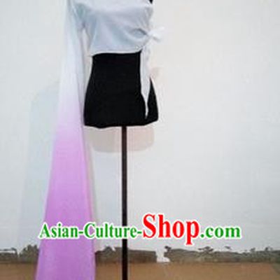 Traditional Chinese Long Sleeve Single Water Sleeve Dance Suit China Folk Dance Koshibo Long Lilac and White Gradient Ribbon for Women