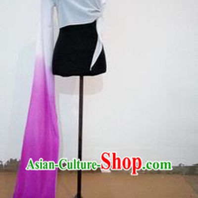 Traditional Chinese Long Sleeve Single Water Sleeve Dance Suit China Folk Dance Koshibo Long  Violet and White Gradient Ribbon for Women