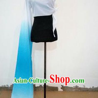 Traditional Chinese Long Sleeve Single Water Sleeve Dance Suit China Folk Dance Koshibo Long Blue and White Gradient Ribbon for Women