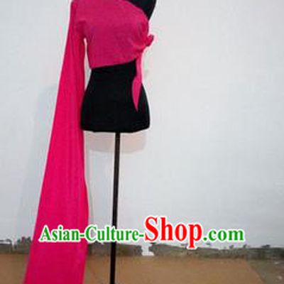 Traditional Chinese Long Sleeve Single Water Sleeve Dance Suit China Folk Dance Koshibo Long Rose Red Ribbon for Women
