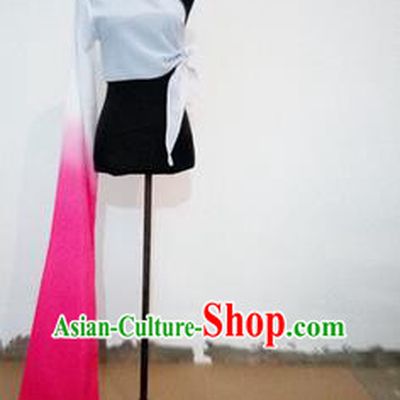 Traditional Chinese Long Sleeve Single Water Sleeve Dance Suit China Folk Dance Koshibo Long Rose Red and White Ribbon for Women