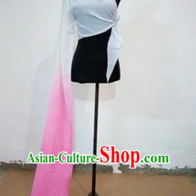 Traditional Chinese Long Sleeve Single Water Sleeve Dance Suit China Folk Dance Koshibo Long Pink and White Ribbon for Women