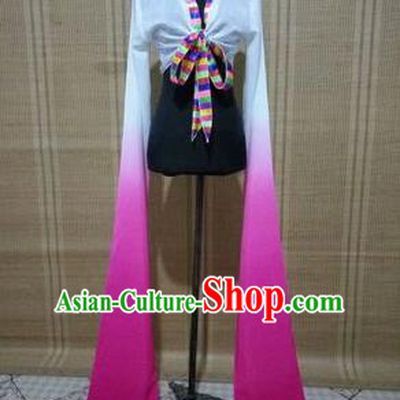 Traditional Chinese Long Sleeve Tibetan Nationality Water Sleeve Dance Suit China Folk Dance Koshibo Long White and Rose Gradient Ribbon for Women