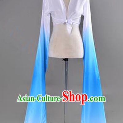 Traditional Chinese Long Sleeve Water Sleeve Dance Suit China Folk Dance Koshibo Long White and Blue Red Gradient Ribbon for Women