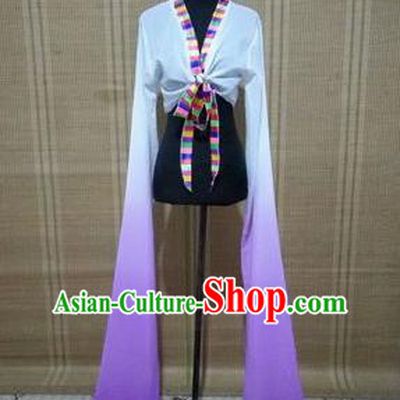 Traditional Chinese Long Sleeve Tibetan Nationality Water Sleeve Dance Suit China Folk Dance Koshibo Long White and Lilac Gradient Ribbon for Women