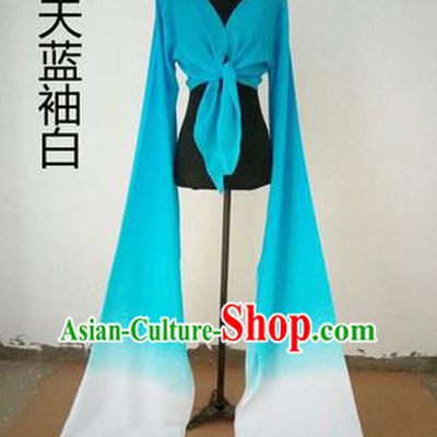 Traditional Chinese Long Sleeve Wide Water Sleeve Dance Suit China Folk Dance Koshibo Long White and Blue Gradient Ribbon for Women