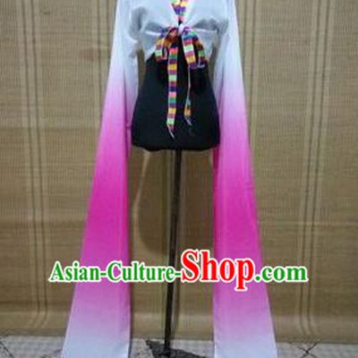 Traditional Chinese Long Sleeve Tibetan Nationality Water Sleeve Dance Suit China Folk Dance Koshibo Long White and Pink Gradient Ribbon for Women
