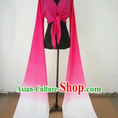Traditional Chinese Long Sleeve Wide Water Sleeve Dance Suit China Folk Dance Koshibo Long White and Pink Gradient Ribbon for Women