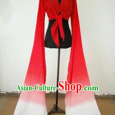 Traditional Chinese Long Sleeve Wide Water Sleeve Dance Suit China Folk Dance Koshibo Long White and Rose Gradient Ribbon for Women