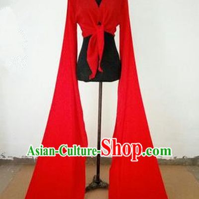 Traditional Chinese Long Sleeve Wide Water Sleeve Dance Suit China Folk Dance Koshibo Long Red Ribbon for Women