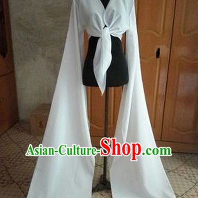 Traditional Chinese Long Sleeve Wide Water Sleeve Dance Suit China Folk Dance Koshibo Long White Ribbon for Women