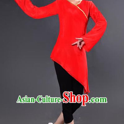 Traditional Chinese Yangge Fan Dancing Costume, China Folk Dance Yangko Dance Red Dress For Women