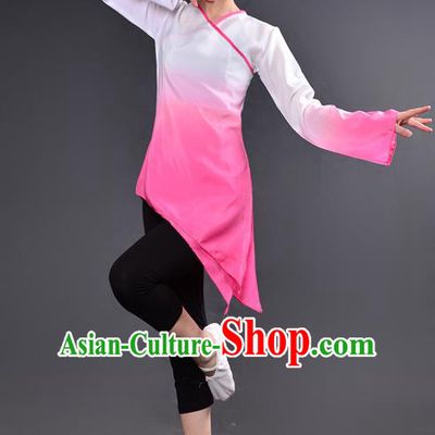 Traditional Chinese Yangge Fan Dancing Costume, China Folk Dance Yangko Dance Pink Dress For Women