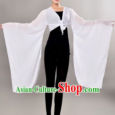 Traditional Chinese Wide Sleeve Water Sleeve Dance Suit China Folk Dance Chiffon White Blouse for Women
