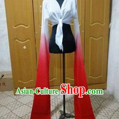 Traditional Chinese Long Sleeve Water Sleeve Dance Suit China Folk Dance Koshibo Long White and Red Gradient Ribbon for Women