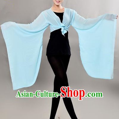 Traditional Chinese Wide Sleeve Water Sleeve Dance Suit China Folk Dance Chiffon Blue Blouse for Women