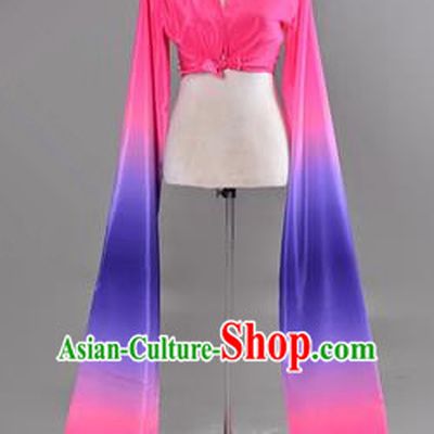 Traditional Chinese Long Sleeve Water Sleeve Dance Suit China Folk Dance Koshibo Long Blue and Pink Gradient Ribbon for Women