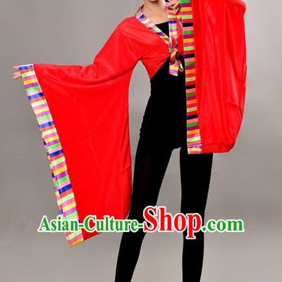 Traditional Chinese Tibetan Nationality Wide Sleeve Water Sleeve Dance Suit China Folk Dance Koshibo Red Blouse for Women