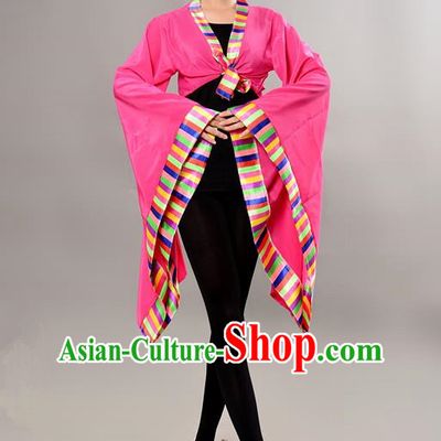 Traditional Chinese Tibetan Nationality Wide Sleeve Water Sleeve Dance Suit China Folk Dance Koshibo Pink Blouse for Women