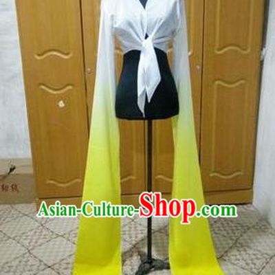 Traditional Chinese Long Sleeve Water Sleeve Dance Suit China Folk Dance Koshibo Long White and Yellow Gradient Ribbon for Women