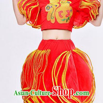 Traditional Chinese Yangge Fan Dancing Costume, Folk Dance Yangko Lantern Dance Costume for Women