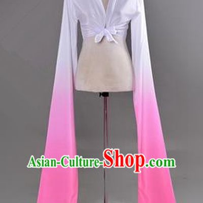 Traditional Chinese Long Sleeve Water Sleeve Dance Suit China Folk Dance Koshibo Long White and Pink Gradient Ribbon for Women