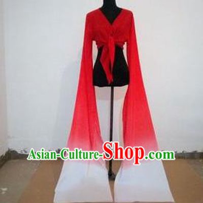 Traditional Chinese Long Sleeve Water Sleeve Dance Suit China Folk Dance Koshibo Long White and Red Gradient Ribbon for Women