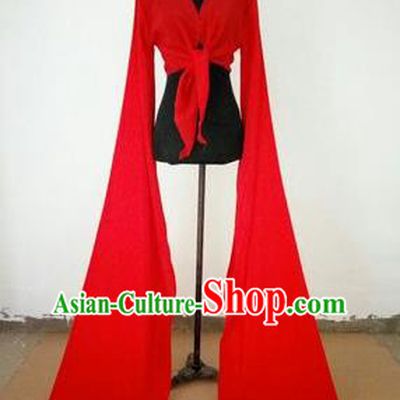 Traditional Chinese Long Sleeve Water Sleeve Dance Suit China Folk Dance Koshibo Long Red Gradient Ribbon for Women