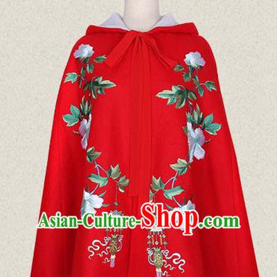Traditional Ancient Chinese Female Costume Cardigan, Elegant Hanfu Short Cloak Chinese Ming Dynasty Palace Lady Embroidered Hooded Red Cape Clothing for Women