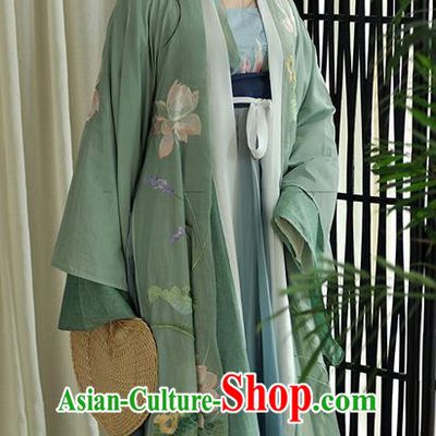 Traditional Ancient Chinese Female Costume Blouse and Dress Cappa Complete Set, Elegant Hanfu Clothing Chinese Tang Dynasty Palace Princess Embroidered Lotus Clothing for Women